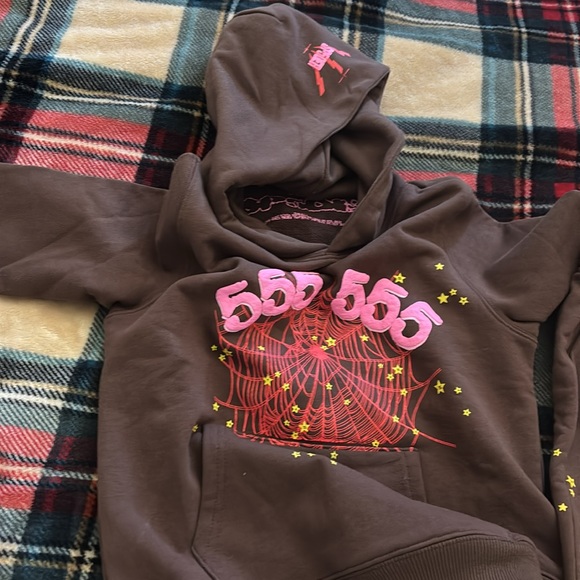 Spyder Kids Sweatsuit Brown Kids Hoodie and Pants Set with Pink Accents - Picture 3 of 6